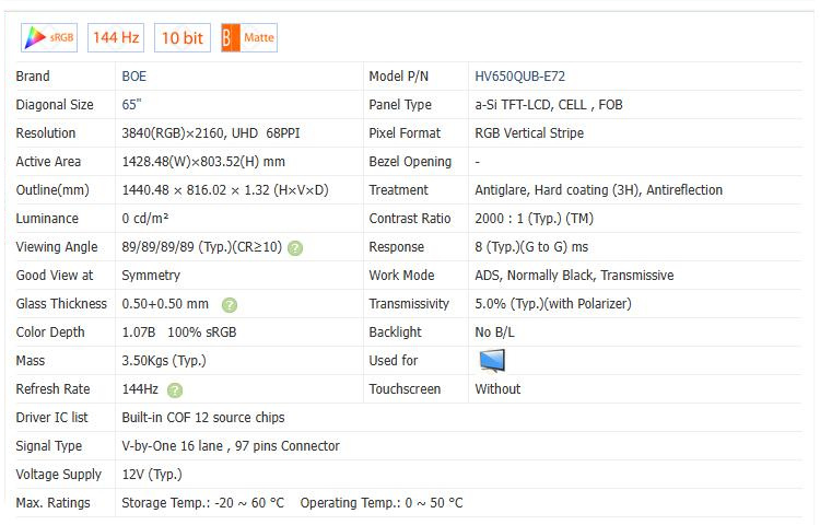showing LCD TV screen appearance and information